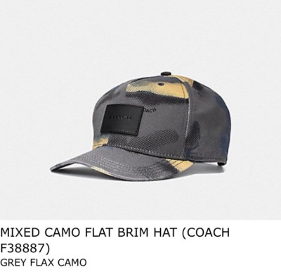 【新品】COACH コーチ CAMO FLAT BRIM HAT キャップ 正規品 ストリート ストレートキャップ　ベースボールキャップ 迷彩 メンズ レディース Hat Brim Flat カモフラージュ レザー Cap)