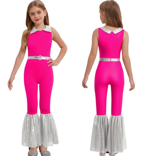 Kids Girls Rompers Party Overalls Gymnastic Bodysuit Hippie Jumpsuit Disco Jazz - Picture 50 of 71