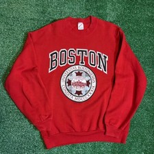 Vintage Boston Sweatshirt Mens Large Red Massachusetts Hanes Heavyweight USA