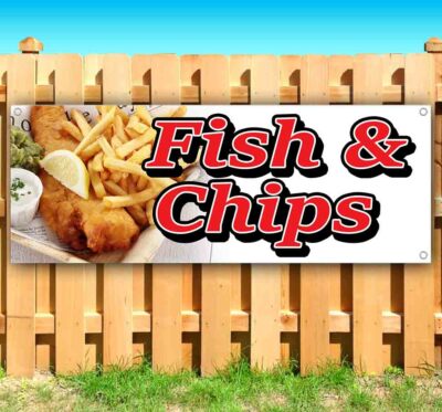 FISH & CHIPS Advertising Vinyl Banner Flag Sign Many Sizes SEAFOOD