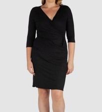 24seven Comfort Apparel Womens Black V Neck 3/4 Sleeve Dress Plus Size 1X