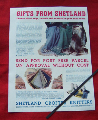 SHETLAND CROFTER STRICKTEPPICHE SCOTCH TWEED 1936 ORIGINAL VINTAGE WERBUNG