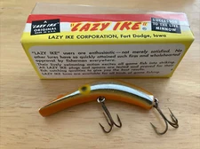 Vintage LAZY IKE lure MI-2 MO “Metallic Orange” Lazy Ike w BOX & Paper -plastic