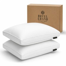 Hotel Grand Queen Firm Goose Down Pillows, Cotton, 2-Pack, Side/Back Sleepers