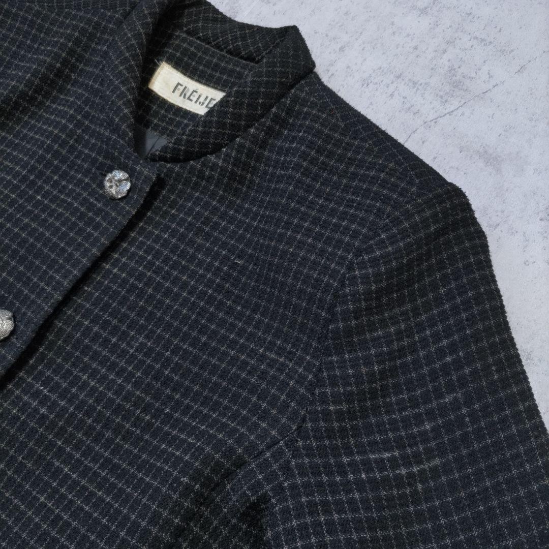 Black Check Pattern NoCollar Jacket Silver Button… - image 5