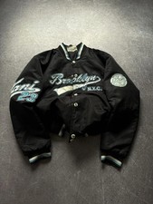 Vintage Brooklyn NYC Varsity Jacket Black Satin Bomber Spell Out Streetwear Y2K