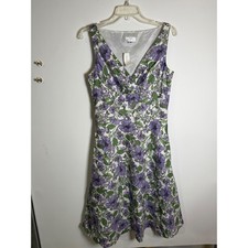 Ann Taylor LOFT Purple Floral Cotton Fit & Flare Dress NWT Size 8 Sleeveless