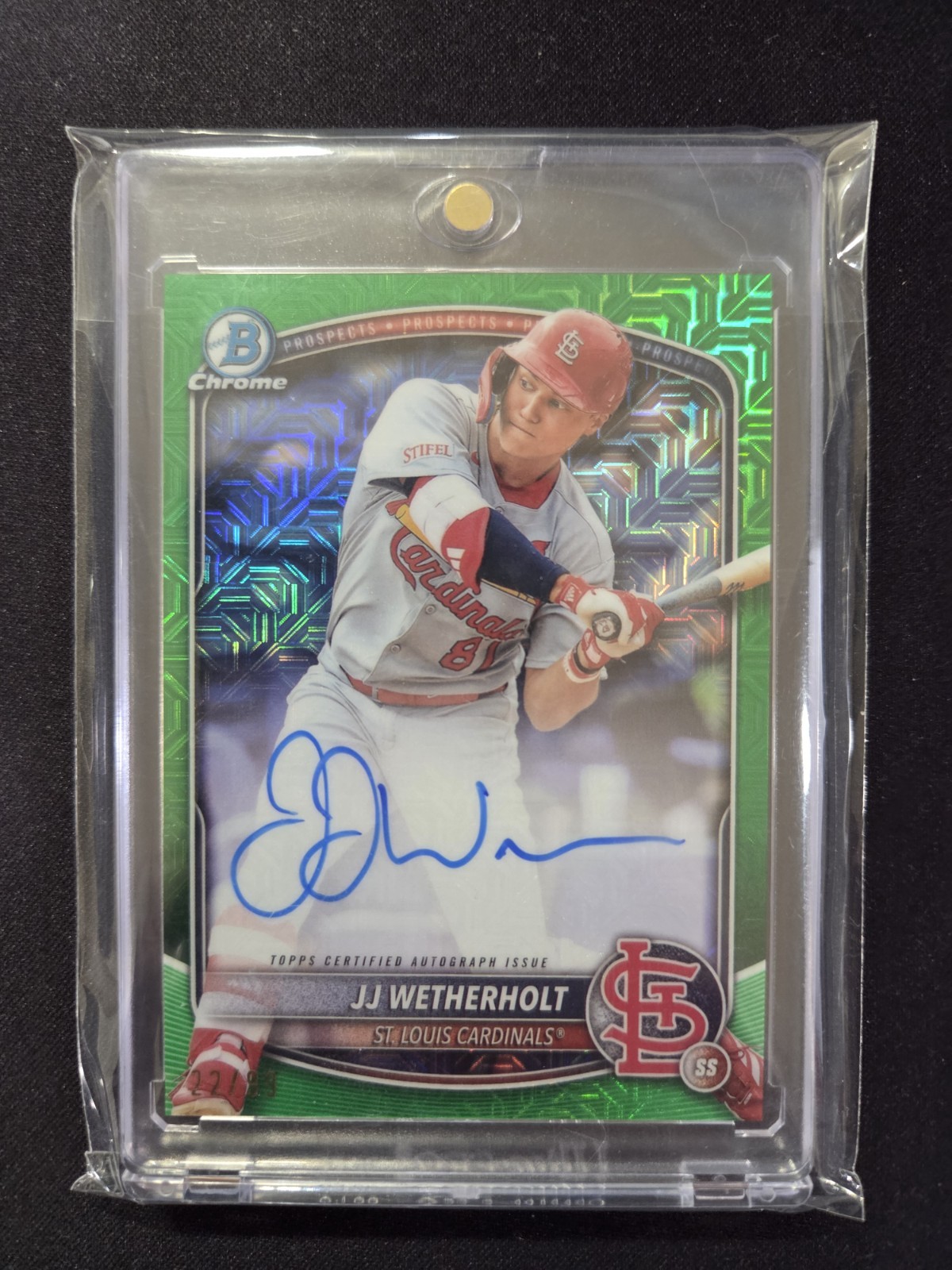 2025 Bowman Chrome Mega Box JJ Wetherholt Green Mojo Refractor Auto #BMA-JW /99