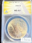 GORGEOUS Patina Toning 1923 $1 Silver Peace Dollar MS 63 MS63 ANACS Coin cb632