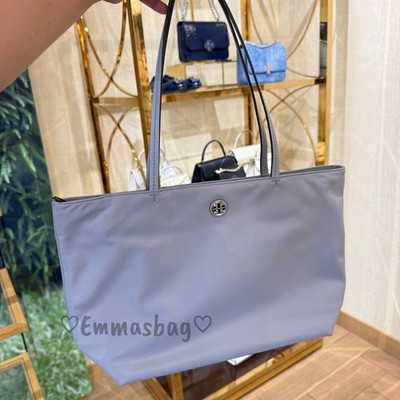 Tory Burch Nylon Small Tote 171477 Bay Gray $275 Authentic New
