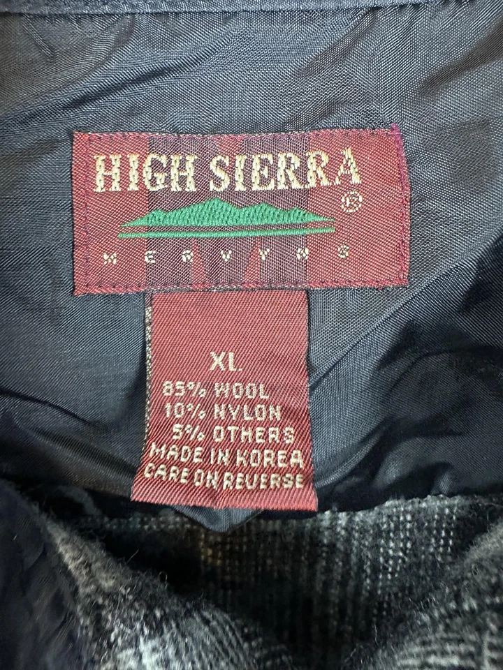 De Colección Alta Sierra Mezcla de Lana Camisa Chaqueta Para Hombres XL Gris Negro Forrado a Cuadros Botón Foto 3 de 4