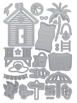 Tonic Studios HERE COMES SUMMER Beach Bag, Towel, Seagull, Palm Tree Die Set.