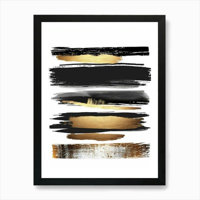 Gold und Schwarz Pinselstriche 9 Kunst Gerahmtes Wandbild Poster Leinwanddruck Bild