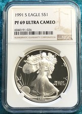 1oz Silver 1991-S US Heraldic Eagle NGC PF-69 Ultra Cameo low mintage, perfect.