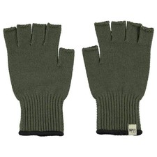 Merino Wool Fingerless Gloves - Warm Knitted Half Finger - Olive Drab