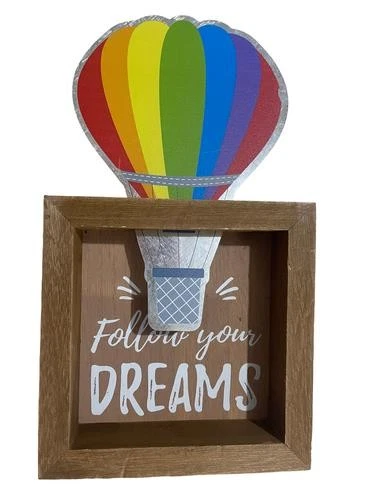 Decoración Bebé SIGUE TUS SUEÑOS GLOBO AEROSTÁTICO - Hecho a mano de madera y metal 11z