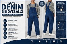 Men's Blue Denim Dungarees Bib Overalls Workwear Casual Jeans W30-44