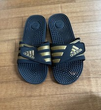 Adidas Mens Adissage Comfort Slides Black Gold Sandals Size 9 Casual Adjustable