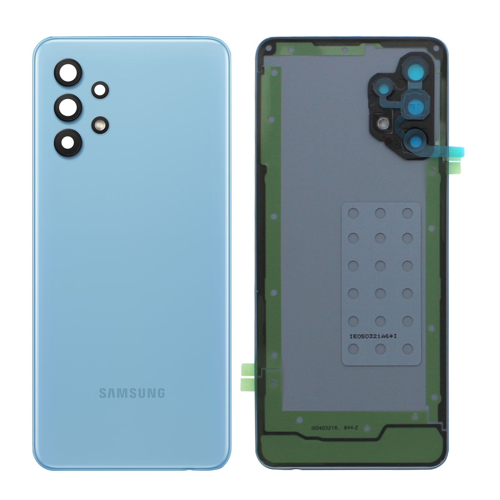 Cache batterie Samsung Galaxy A32 bleu, vitre arrière de rechange avec lentille caméra