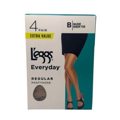 L'eggs Everyday Regular Pantyhose Nude Sheer Toe Size B 4 Pair Extra Value