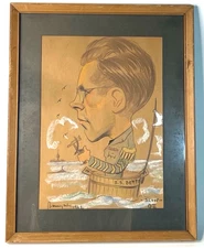 Signed WWII Chalk Caricature/Cartoon S S Betty Hammer Sickle 15" x 19" Vtg Art