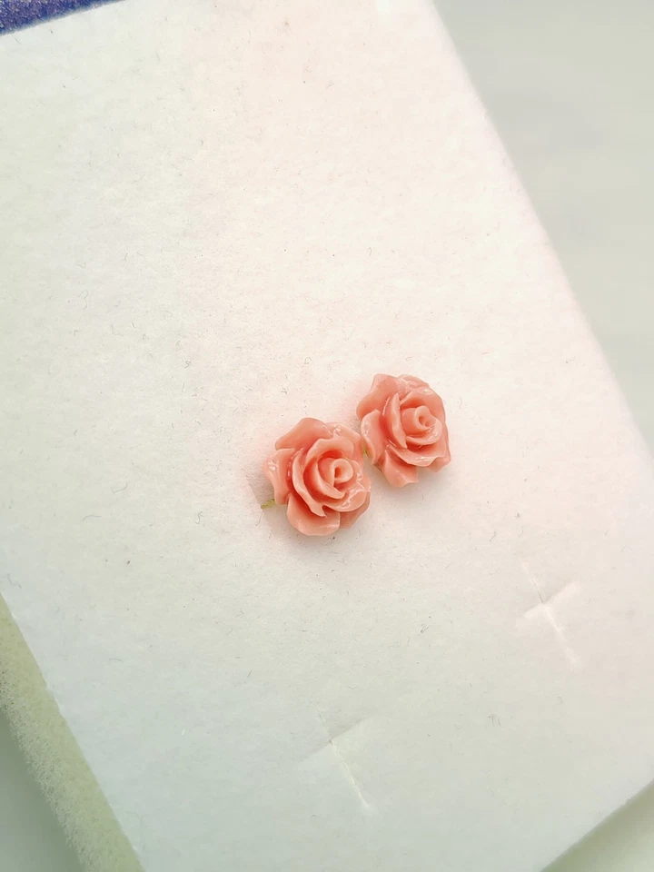 Orecchini donna roselline corallo rosa perno argento bianco 925 fatto in Italia - Immagine 4 di 4