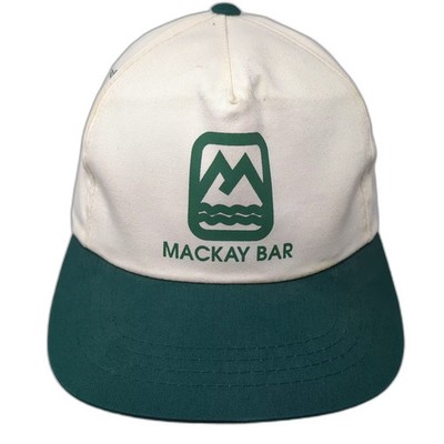Yupoong 5 Panel Snapback Hat White Green Mackay Bar Mountain Logo Cap OS