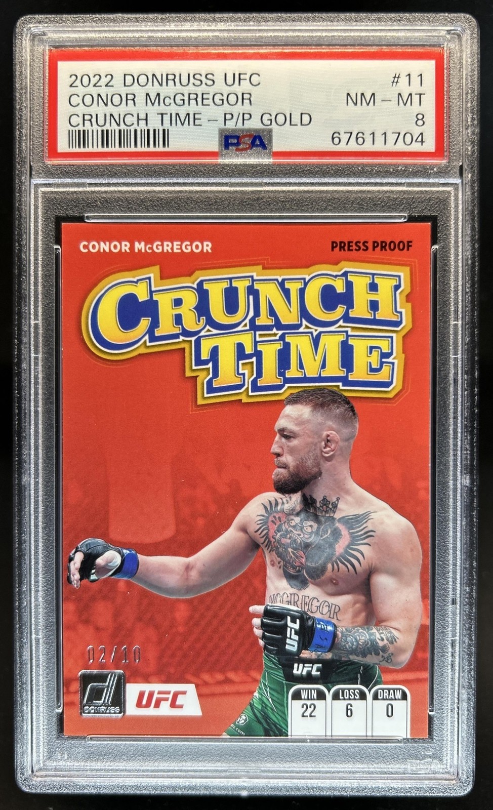 2022 Panini Donruss UFC Conor McGregor Crunch Time Press Proof Gold #/10 PSA 8 view 1