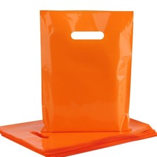 9x12 Orange Plastic Bags with Handles 100 Pack