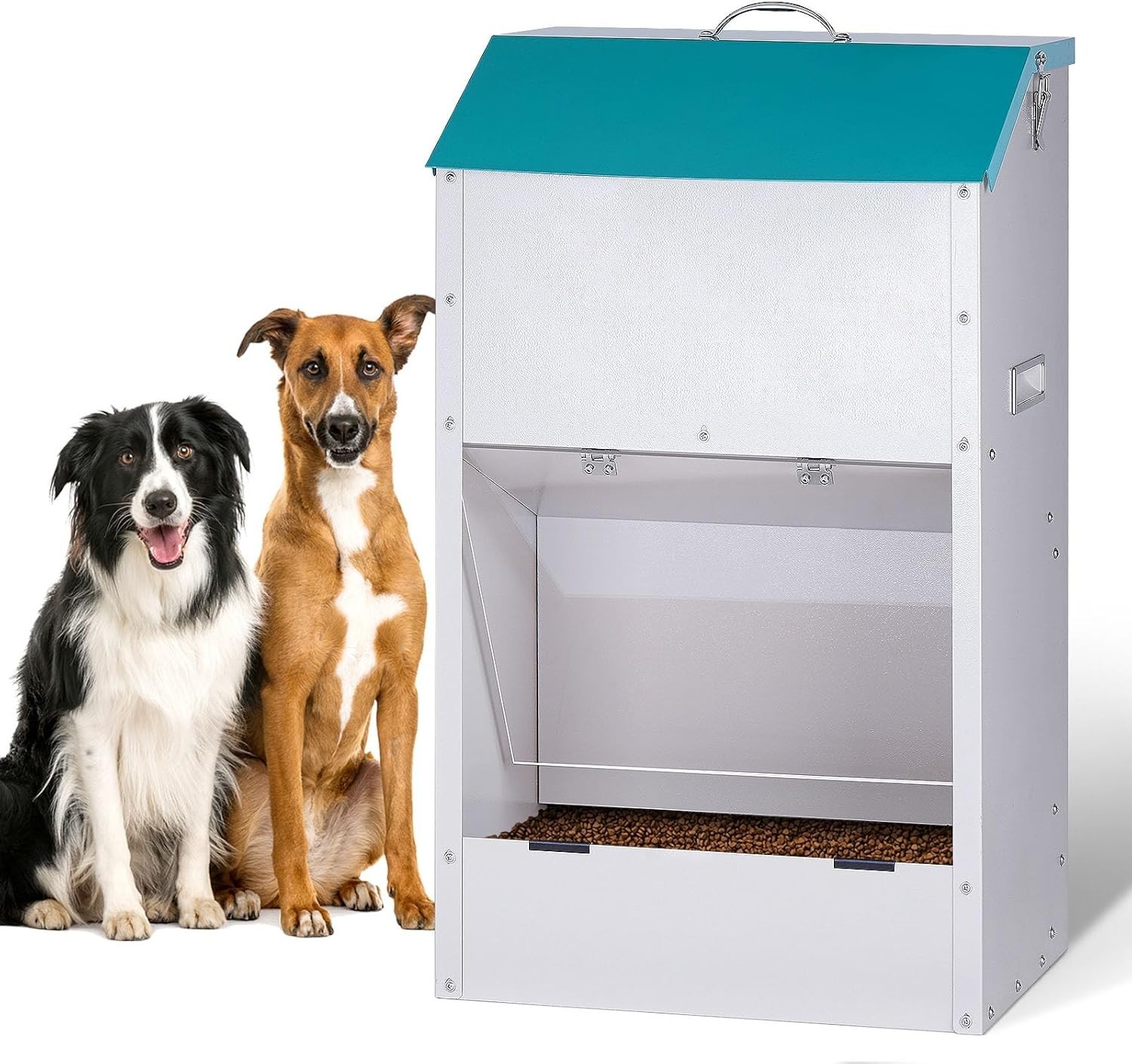 Automatic Dog Feeder Breed 50 lb Galvanized Metal Gravity Self Feeding Dispenser