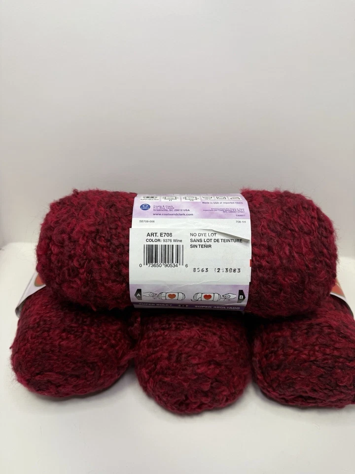Hilo Corazón Rojo Ligero y Alto 9376 Vino Lote de 4 Madejas Super Voluminoso 6 Acrílicos Foto 3 de 3