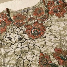 Vintage Suzie Petite Floral Print Long Sleeve Top PM Made in USA Waffle