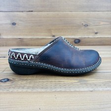 Womens 7 UGG Kohala Brown Oiled Leather Shearling Lined Clogs Mules Shoes 5154