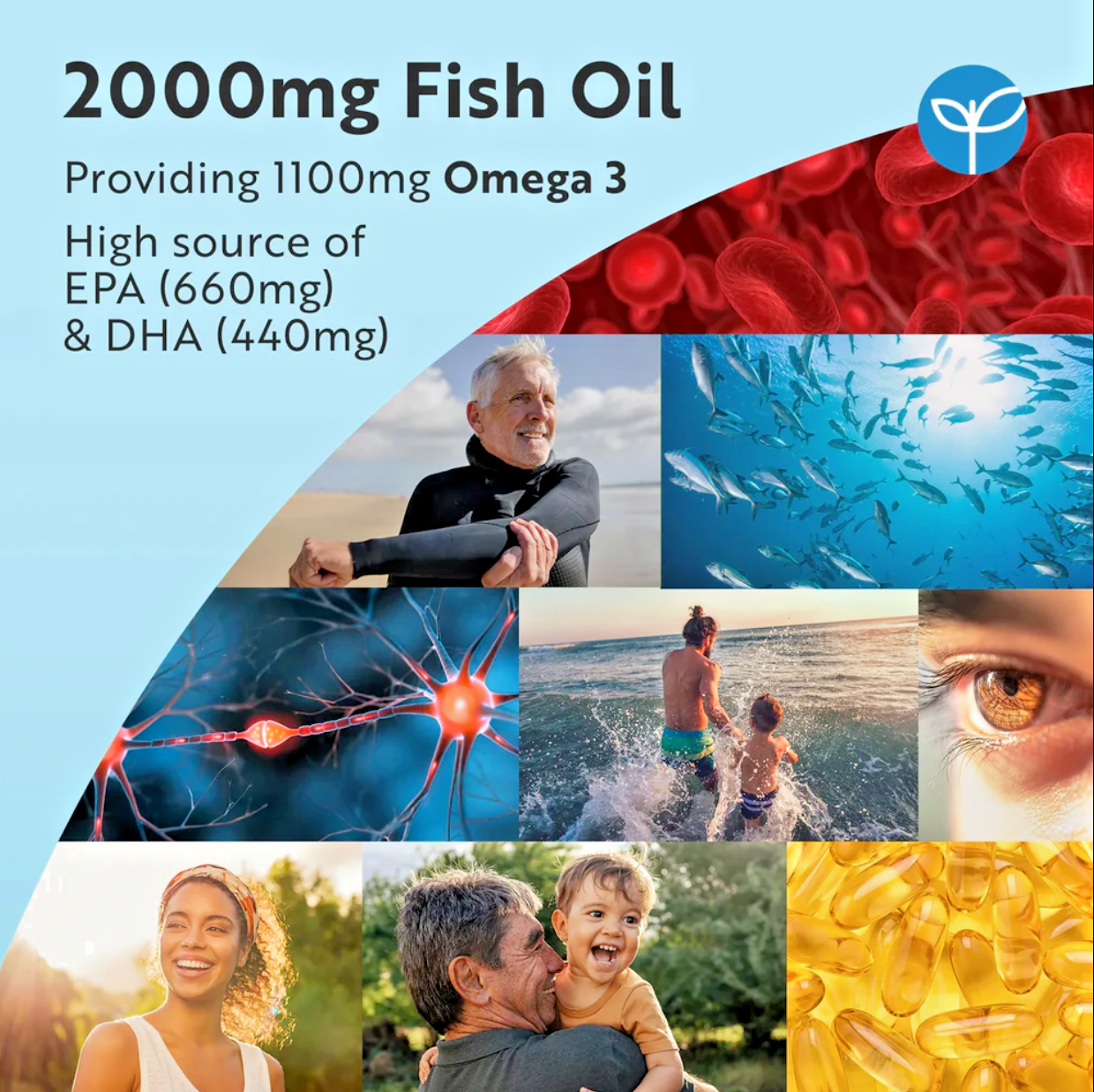 Omega 3 2000mg Fish Oil - 660mg EPA/440mg DHA High Dose - Brain Heart ...