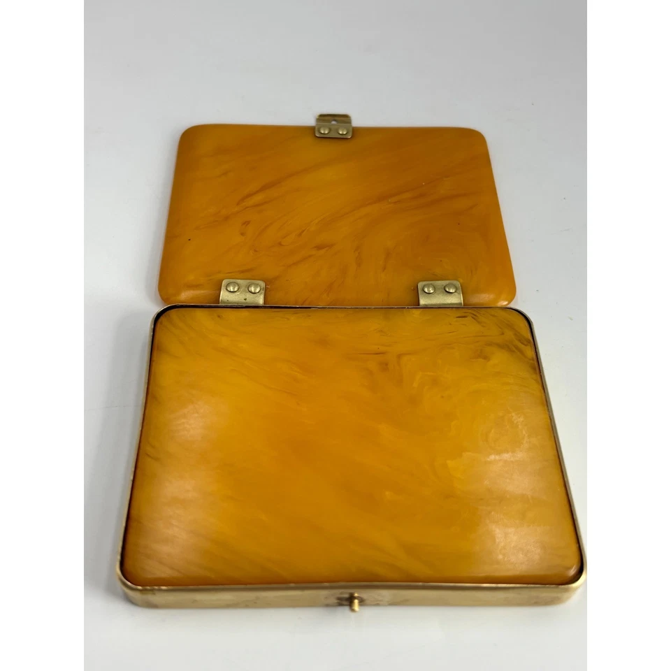 Estuche de baquelita vintage Art Deco ámbar remolino caramelo vacaciones Foto 4 de 4
