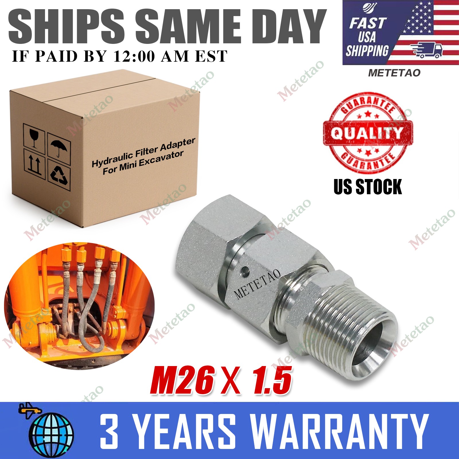 M26 X 1.5 Hydraulic Filter Adapter For Mini Excavator USA STOCK New