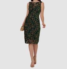 Adrianna Papell Women's Green Metallic Floral Lace Boatneck Dress Size 0