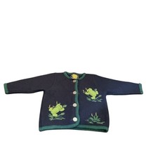 Lanamoden Salzburg Vintage Kids Size 5 Navy Frog Embroidered Cardigan Austria