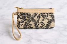 Spartina 449 Wristlet Clutch Wallet Black Cream Floral Canvas 7.5  New NWOT