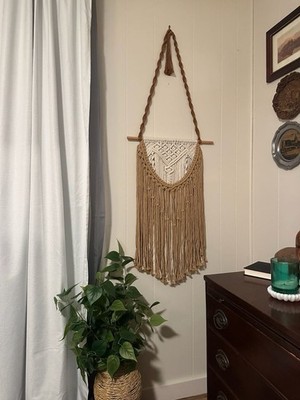 Large Two-Tone Boho Macrame Wall Hanging Tapestry in Tan and Cream