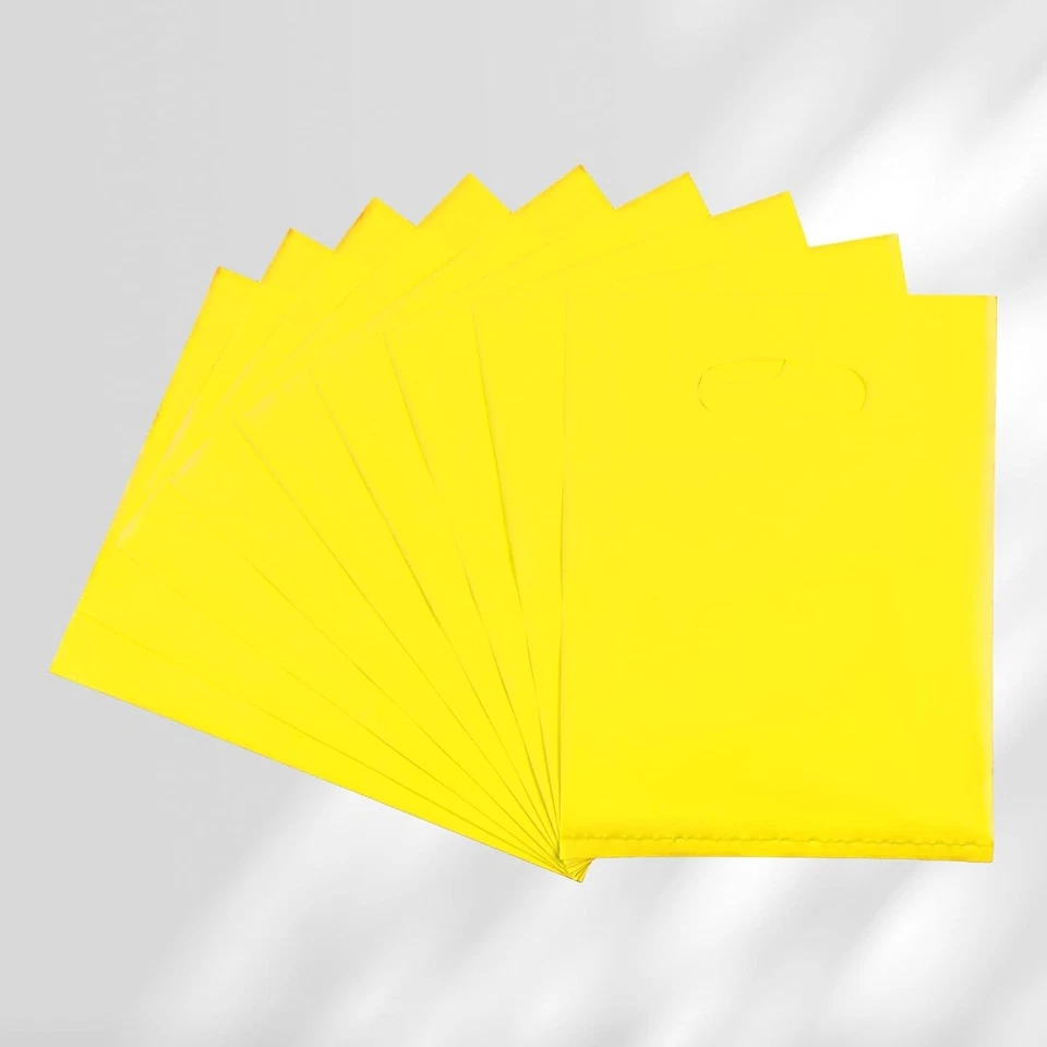 100 PIEZAS Bolsas de Regalo Pequeñas Amarillas 6x8 pulgadas Bolsas de Regalo para Favor de Fiesta con Asas Foto 4 de 4