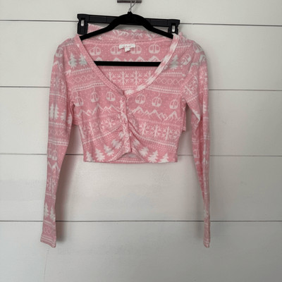 Colsie Women s XS Pink White Fair Isle 2 Piece Pajama Set Crop Top Shorts