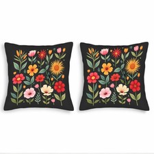 Set of 2 18x18in Floral Throw Pillow Covers - Vibrant Colorful Flowers