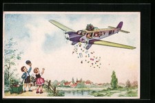 Künstler-AK Flugzeug von Kindern gesteuert, ...