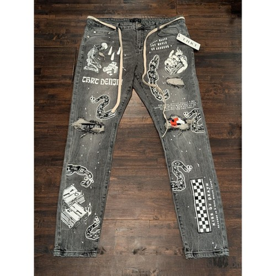 #ad #ad New THRT Denim Gray Acid Wash Graphic Skinny Jeans Mens 40x31 Streetwear Grunge $24.99