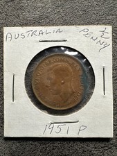 1951 P Australia King GEORGE VI 1/2 PENNY KANGAROO. Non Magnetic. KM 42 Perth