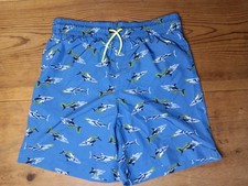 Old Navy Swim Trunks Shorts Boys XL 14-16 Shark Pattern Blue Neon Yellow Accent