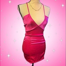 Windsor Hot Pink Satin Bodycon Dress XS Clubwear Criss Cross Back Barbie Baddie