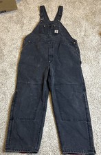 Carhartt Vintage R02 Blk Lined Canvas Double Knee Bib Overalls 50x30