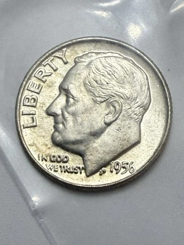 1956 D Roosevelt Dime 90% Silver US Coin UNCIRCULATED #37